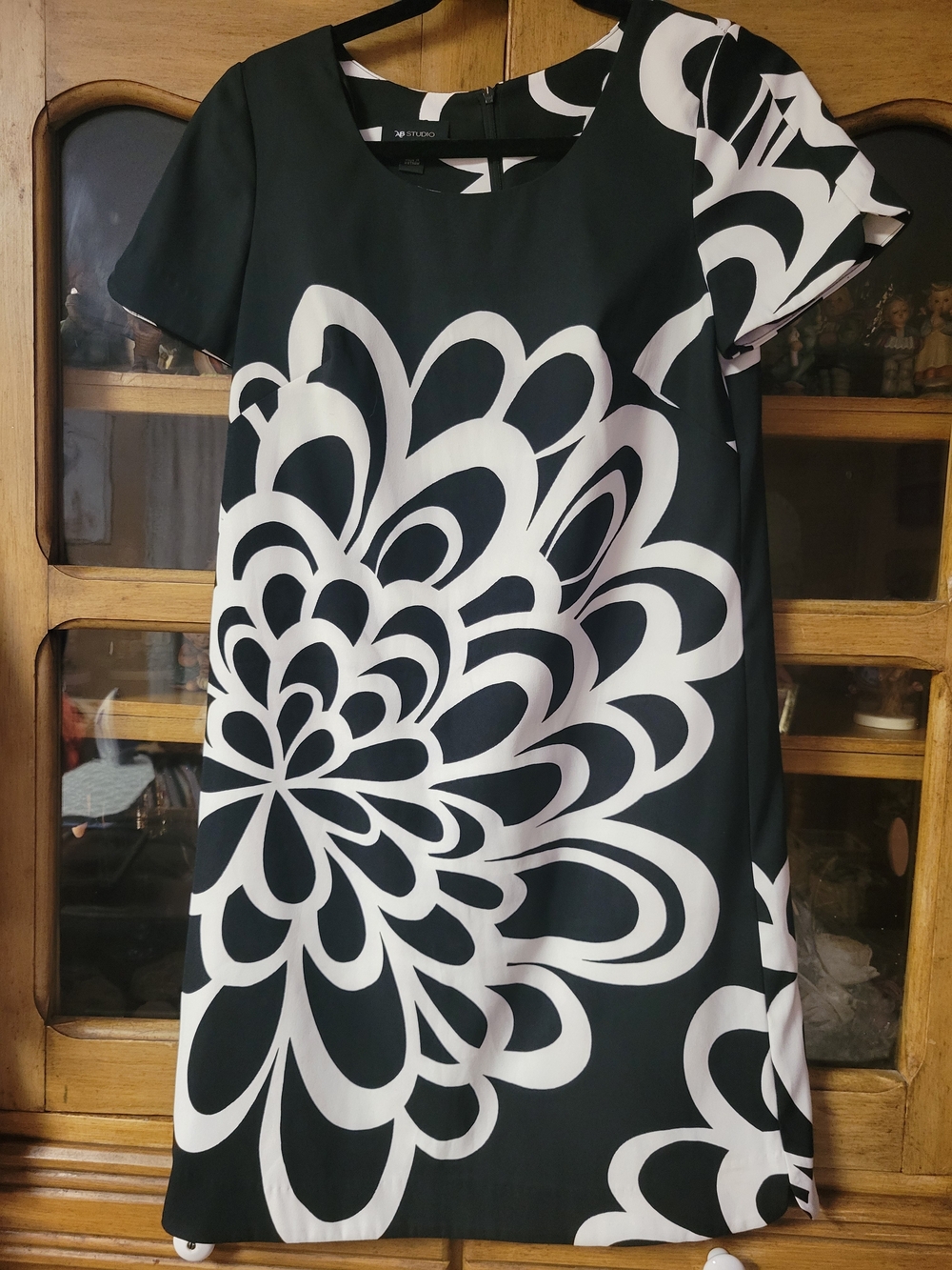 AB Studio Black Dress with Bold White Floral Motif